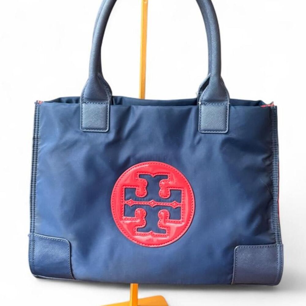 Tory Burch Ella Color-Block Nylon Tote Bag Royal Navy Cherry Apple Red